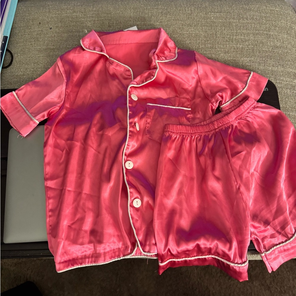 Girls pink silk PJ set